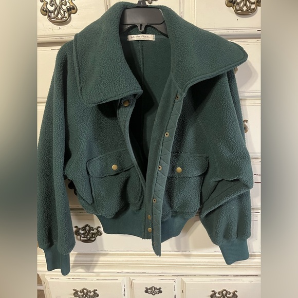 We the Free Shasta Fleece Snap-Up Bomber Cardi Jacket Deepest Spruce Small - Picture 5 of 6